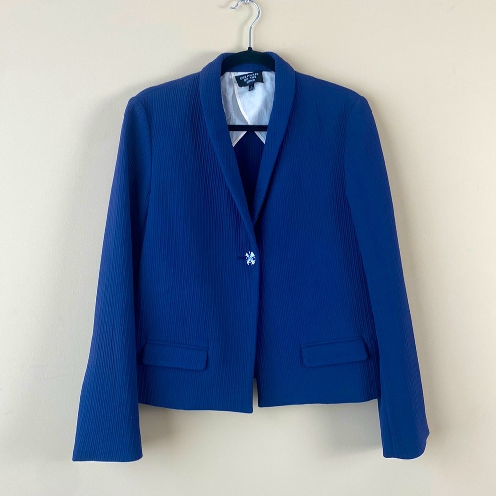 Creatures of the Wind Ribbed Navy Blue Blazer Jacket Split Bell Sleeve sz 2